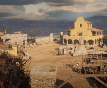 In-game beeld van Chuparosa, het Mexicaanse stadje dat is nagebouwd in de Nuevo Paraíso - The Forgotten Frontier mod voor Red Dead Redemption 2 (bron: Rixus via YouTube)