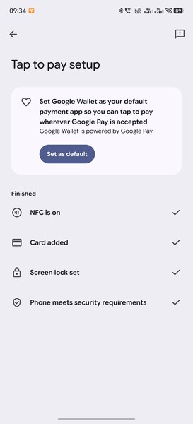 In de instellingen van Google Wallet ziet alles er nog steeds goed uit.