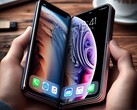 Een opvouwbare iPhone (misschien vergelijkbaar met deze door AI gegenereerde render) zou volgens JPMorgan volgend jaar op de markt kunnen komen. (Afbeeldingsbron: AI-gegenereerd)