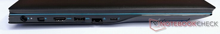 Left side: power connection, mini DisplayPort, HDMI, 1x USB 3.2 Gen1 Type-A, GigabitLAN, 1x Thunderbolt 3