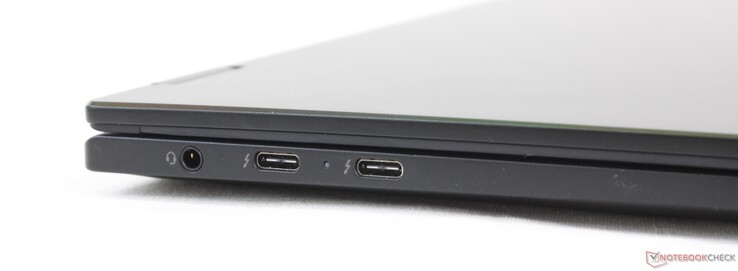 Links: 3,5 mm combi-audio, 2x USB-C met Thunderbolt 4