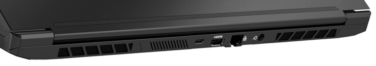 Achterkant: USB 3.2 Gen 2 (Type C; Displayport), HDMI 2.1, Gigabit Ethernet, voedingsaansluiting