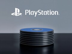 PlayStation-logo boven PS5-schijfjes op het bureaublad