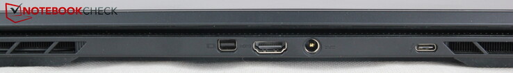 Achterkant: MiniDP, HDMI 2.1, voeding, USB-C 3.2 Gen2x1 met Thunderbolt 4