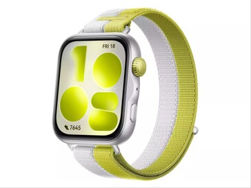 Onofficiële render van de Huawei Watch Fit 5 in groen/zilver.