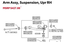 Een officieel Toyota onderdelendiagram ter illustratie van de stalen buisvormige bovenste controlearm in de Tundra pick-up. (Afbeelding bron: Toyota Parts Center Online)