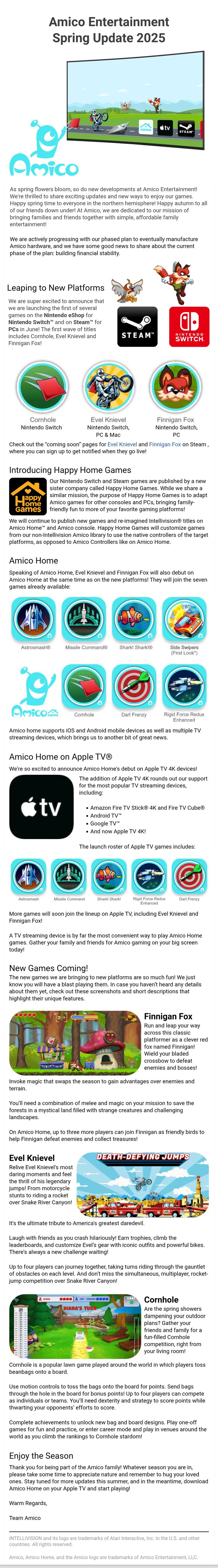 E-mail update van Amico Entertainment in mei 2025. (Afbeeldingsbron: Amico)