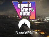 Banner voor GTA 6 getoond met NordVPN logo