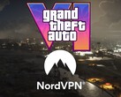 Banner voor GTA 6 getoond met NordVPN logo
