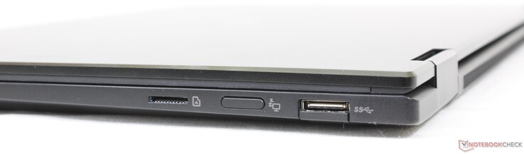 Rechts: MicroSD-lezer, knop Beeldscherm uit, USB-A 3.2 Gen. 2
