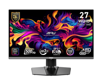 ...en de MSI MPG 272QR QD-OLED X50 met 2K resolutie (maar een hogere 500Hz vernieuwingsfrequentie). (Afbeeldingsbron: MSI)
