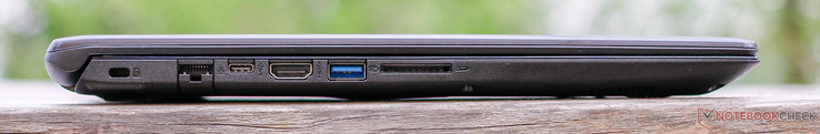 Links: Kensington-lock, Ethernet-poort, USB Type-C (3.0 Gen 1), HDMI, USB Type-A (3.0), SD-kaartlezer