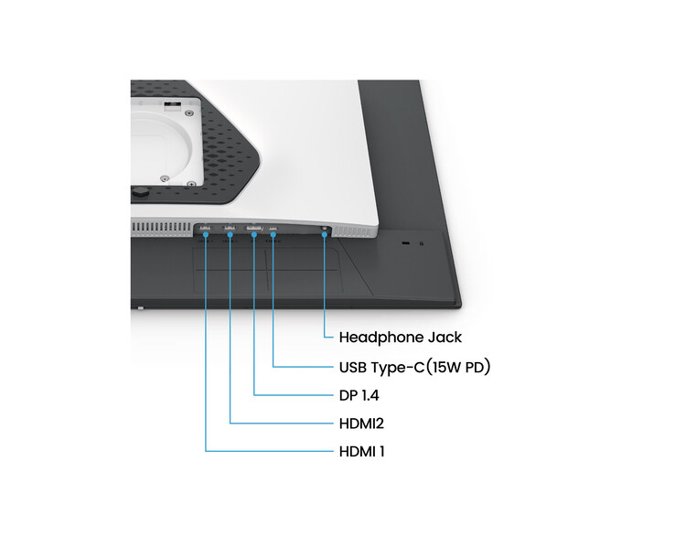 De monitor beschikt over twee HDMI 2.1-poorten en één DisplayPort 1.4-aansluiting, naast twee ingebouwde luidsprekers van 2 W elk.