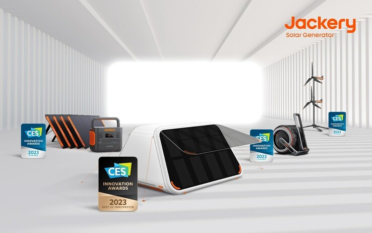 De Jackery LightTent-AIR, SG Explorer 2000 Pro, Air-W en LightCycle-S1 werden getoond op CES 2023. (Beeldbron: Jackery)