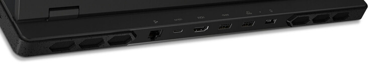 Achterkant: Gigabit Ethernet, USB 3.2 Gen 2 (USB-C; Power Delivery, DisplayPort), HDMI, 2x USB 3.2 Gen 1 (USB-A), voedingspoort