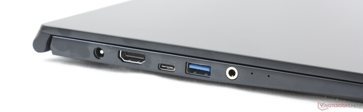 Linkerkant: stroomadapter, HDMI 1.4, USB Type-C  USB 3.2 Gen. 1 + DP), USB Type-A USB 3.2 Gen. 1, 3.5 mm audiopoort