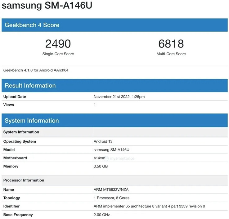 Een tweede, mogelijk VS-gebonden, variant van de Galaxy A14 5G verschijnt naar verluidt. (Bron: Geekbench)