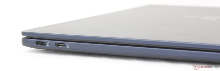 Links: USB-C 4.0 (40 Gbps) met DisplayPort + Power Delivery, USB-C 3.2 (10 Gbps) met DisplayPort + Power Delivery