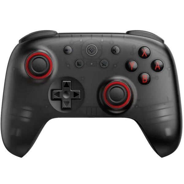 De 8BitDo Ultimate 2C Bluetooth in Translucent Black heeft rode joystickringen en ABXY-knoppen. (Afbeeldingsbron: 8BitDo)