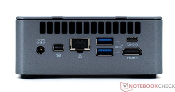Achterkant: stroomaansluiting, mini-beeldschermpoort, RJ45, 2x USB 3.2 Gen 2, USB4, HDMI