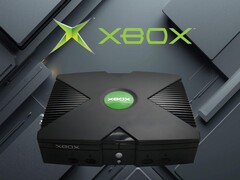 De eerste Xbox-console wordt getoond met logo