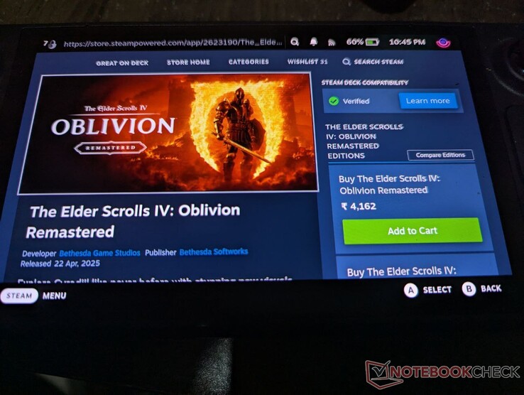 De remake van Oblivion op het Steam-deck (bron: Anil Ganti, Notebookcheck)