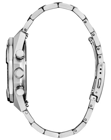 Citizen Nighthawk CA0890-54H chronograafhorloge met een grijze wijzerplaat, een zilverkleurige roestvrijstalen armband, een draaibare lunette, drie subwijzerplaten en een datumvenster op 3 uur.