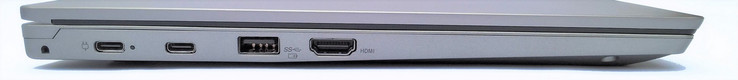 Linkerkant: 1x USB 3.1 Gen1 Type-C als stroomaansluiting, 1x USB 3.1 Gen1 Type-C, 1x USB 3.0 Type-A, 1x HDMI