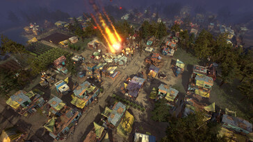 Een afbeelding die een natuurramp toont in *Surviving the Aftermath*.