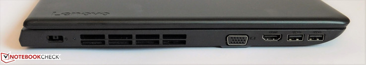 Linkerkant: stroomaansluiting, VGA, HDMI, 2x USB 3.0