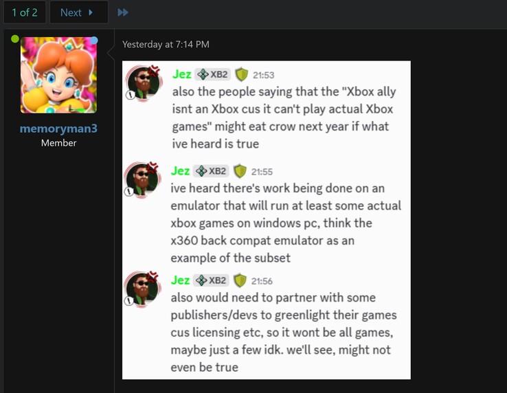 Jez Corden geeft commentaar op officiële Xbox 360 emulator (screenshot, memoryman3@NeoGAF forums)