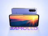 Samsung Galaxy F70 5G van voren en achteren getoond in een paarse uitvoering