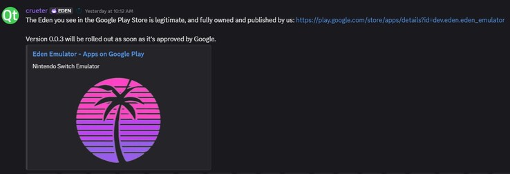 De aankondiging van de lancering van de Google Play Store (Afbeeldingsbron: Eden Discord)