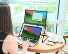 LiftVue kan met behulp van een handige standaard boven het scherm van een laptop worden geplaatst.
