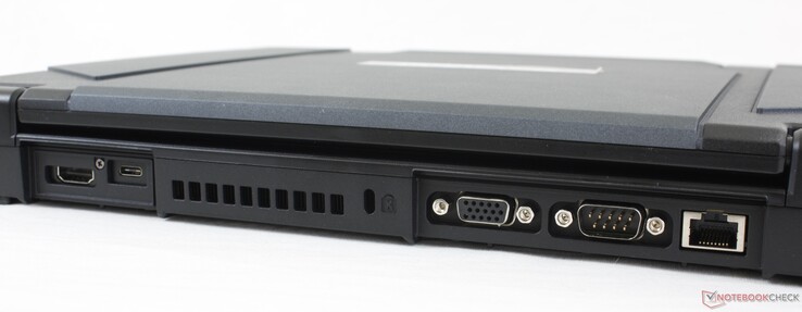 Achterkant: HDMI, USB-C 3.2 Gen. 2 met DisplayPort en Power Delivery, Kensington-slot, VGA, seriële RS232, Gigabit RJ-45