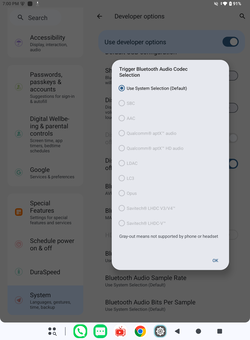 De ondersteunde Bluetooth-codecs.