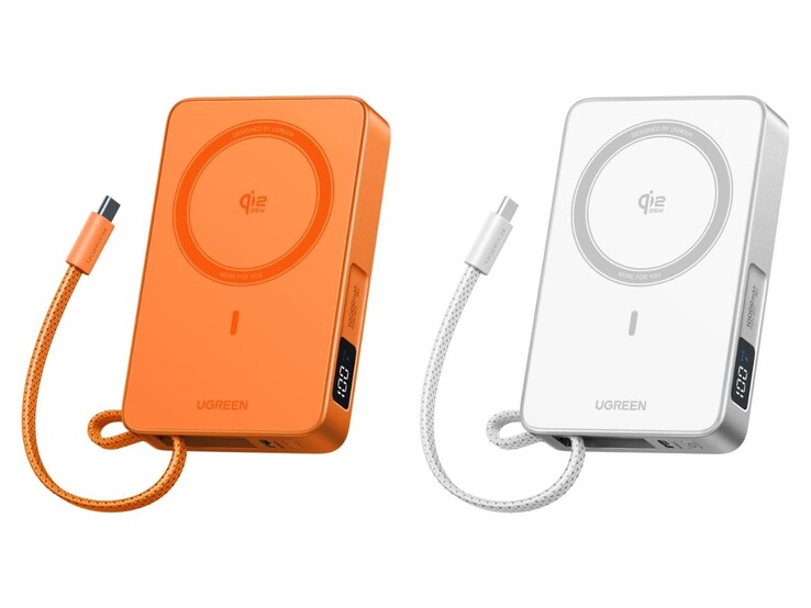 De Ugreen MagFlow Qi2 25W magnetische powerbank in oranje en wit
