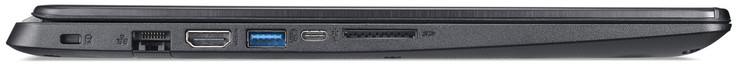 Left: slot for cable lock, Gigabit Ethernet, HDMI, 2x USB 3.1 Gen 1 (1x Type-A, 1x Type-C), SD card reader (SDXC)