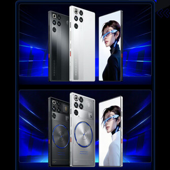 Kleuropties van de twee RedMagic 11S Pro (boven) en 11S Pro+ (onder) telefoons