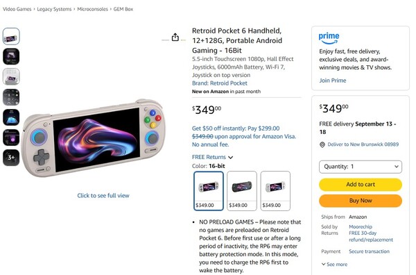 De Retroid Pocket 6 wordt verzonden vanuit het magazijn van Amazon.