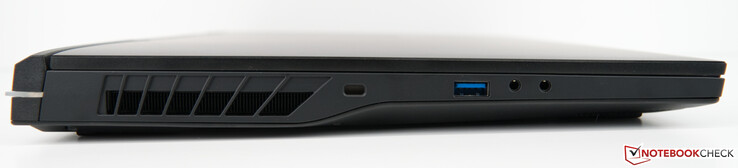 Links: Kensington-slot, USB-A 3.2 Gen 2, microfooningang, hoofdtelefoonuitgang