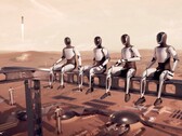 Render van Optimus robots op Mars.