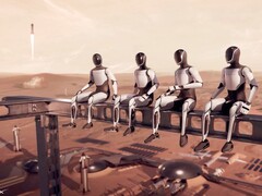Render van Optimus robots op Mars.
