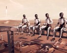 Render van Optimus robots op Mars.