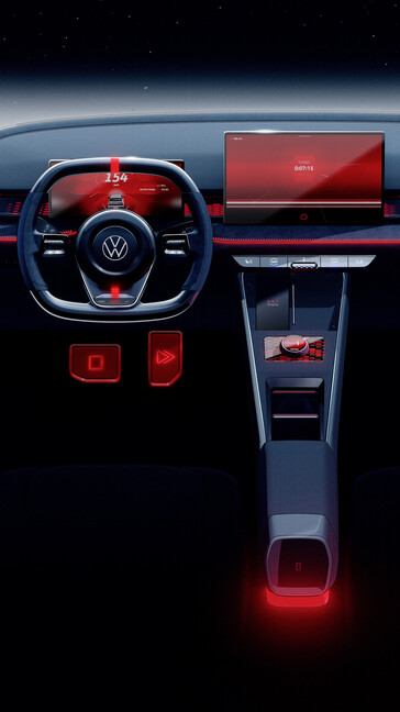 Volkswagen stelt zich een futuristisch interieur voor de ID. GTI, ondanks dat het eerder aangaf terug te deinzen voor voelbare knoppen. (Afbeelding bron: Volkswagen)