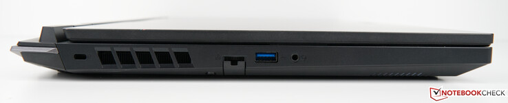 Links: Kensington-slot, netwerk/LAN (RJ-45), USB-A 3.2 Gen. 1, gecombineerde poort voor hoofdtelefoon/microfoon