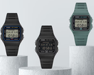 Op de foto, van links naar rechts: Casio F-B100W-1AJF, F-B100W-1BJF en F-B100W-3AJF.