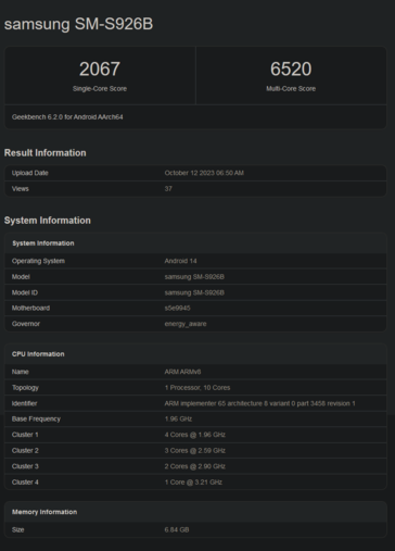 Exyos 2400 Geekbench (afbeelding via Geekbench)