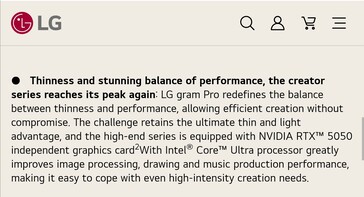 De LG Gram Pro 16 zal opnieuw een Nvidia RTX xx50-serie GPU bevatten voor productiviteitsworkflows. (Afbeeldingsbron: LG China)