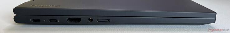 Linkerkant: 2x USB-C 4.0 met Thunderbolt 4 (40 Gbps, DisplayPort 2.1, Power Delivery 3.0), HDMI 2.1, 3,5 mm audio, Nano-SIM-sleuf